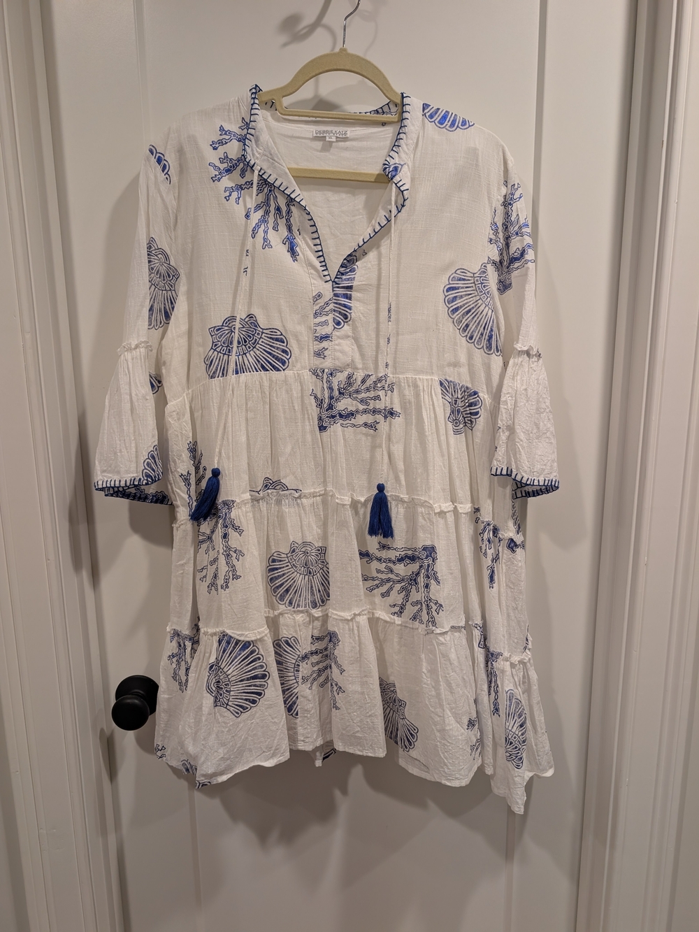 White and Blue Gauze Dress